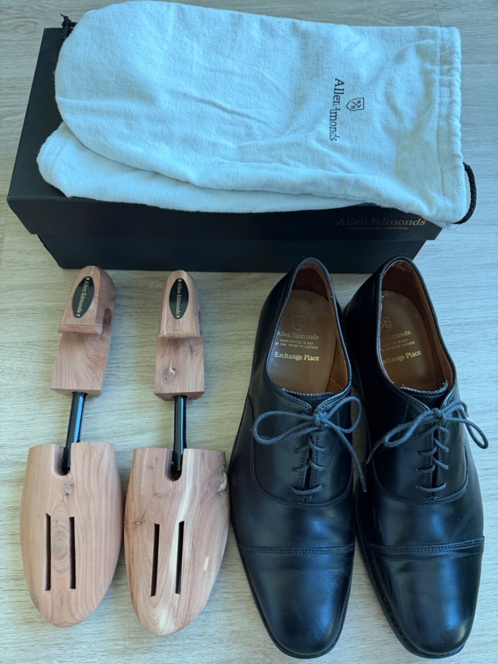 Allen Edmonds Exchange PL Black Shoes size 11 E with Cedar Shoe Trees
